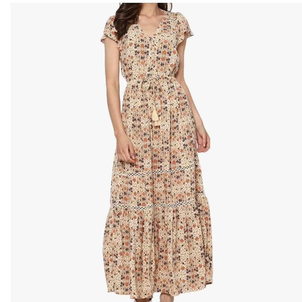 American Eagle Floral Tiered A-Line Maxi Dress Small Cottagecore Prairie Boho